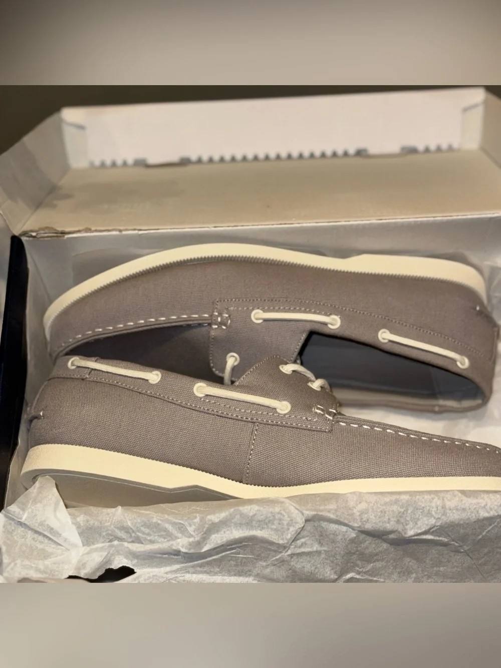 Club Room Taupe Canvas Men’s Boat Shoes with White Laces